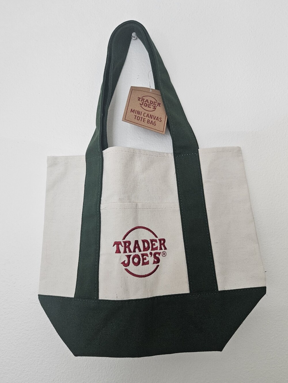 Trader Joes Mini Canvas Tote Green Pockets